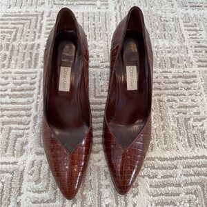 CALVIN KLEIN Brown crocodile‎ leather heels Size 8M